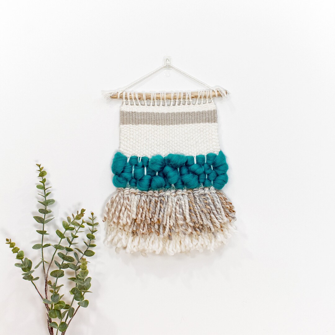 View of Woven Wall Hanging | Woven Texture Wall Decor | Teal Wall Art ...