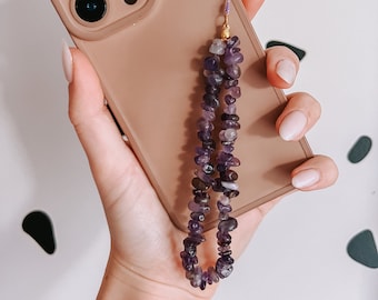 Amethyst Crystal Phone Charm | Purple Gemstone | Healing Crystals | Beaded Phone Case Strap Accessories