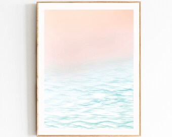 Summer Coastal Beach Ocean Pastel Sunset Digital Print, Printable Large Wall Art