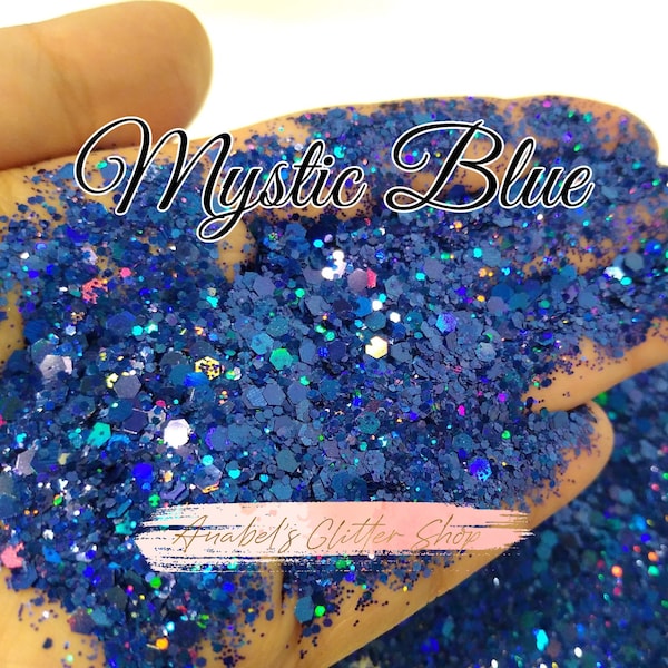 Mystic Blue - Chunky Glitter Mix, Polyester Glitter, Solvent Resistant, Iridescent Glitter