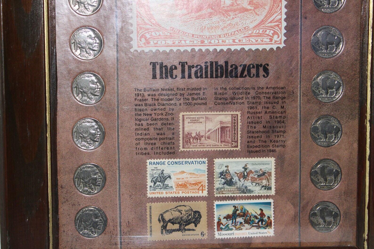 Vintage Coin and Stamp Collection Framed Art the Pioneers, the Forty