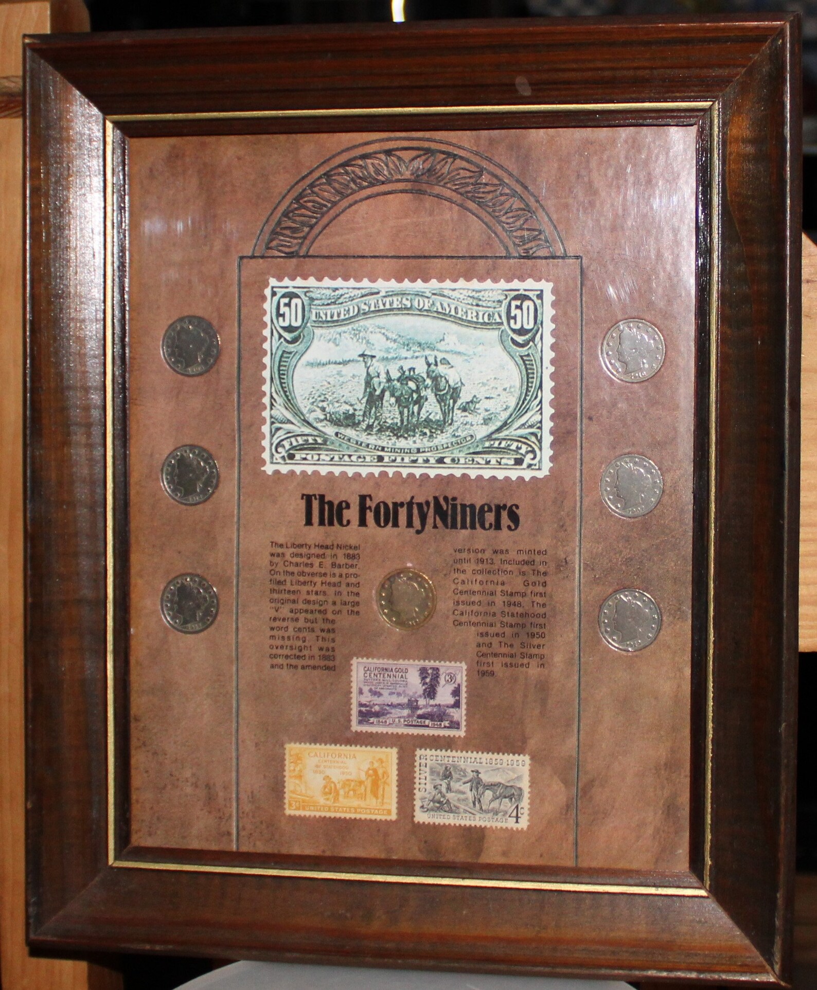 Vintage Coin and Stamp Collection Framed Art the Pioneers, the Forty