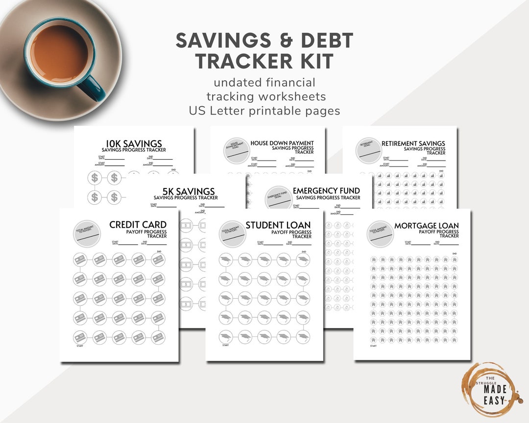 Savings & Debt Tracker Printables: Financial Goal Worksheets (PDF ...