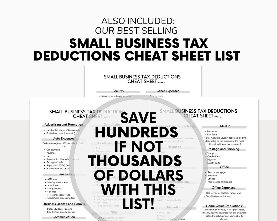 Business Tax Deductions Cheat Sheet + Excel | Deductible | Tax Write ...