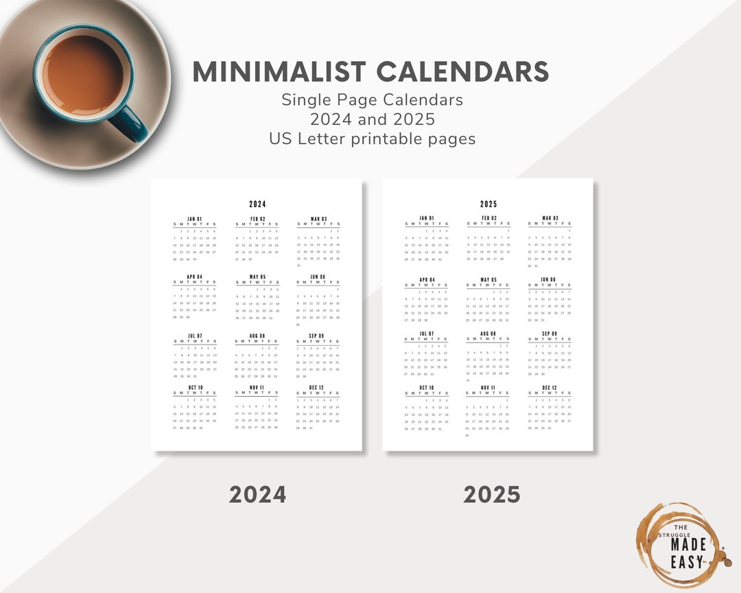 2024 2025 Minimalist Calendars Printable Calendar 20242025 Etsy