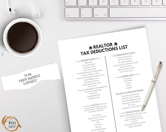 Realtor Tax Deduction Checklist: 75+ Expenses (US Taxes ONLY) (Digital Download)