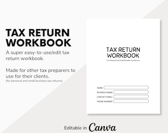 Tax Return Workbook Template: Editable Tax Organizer (Canva, US Taxes)