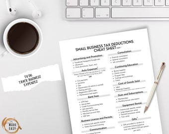 Small Business Tax Deductions Cheat Sheet for US Taxes (Digital Download)
