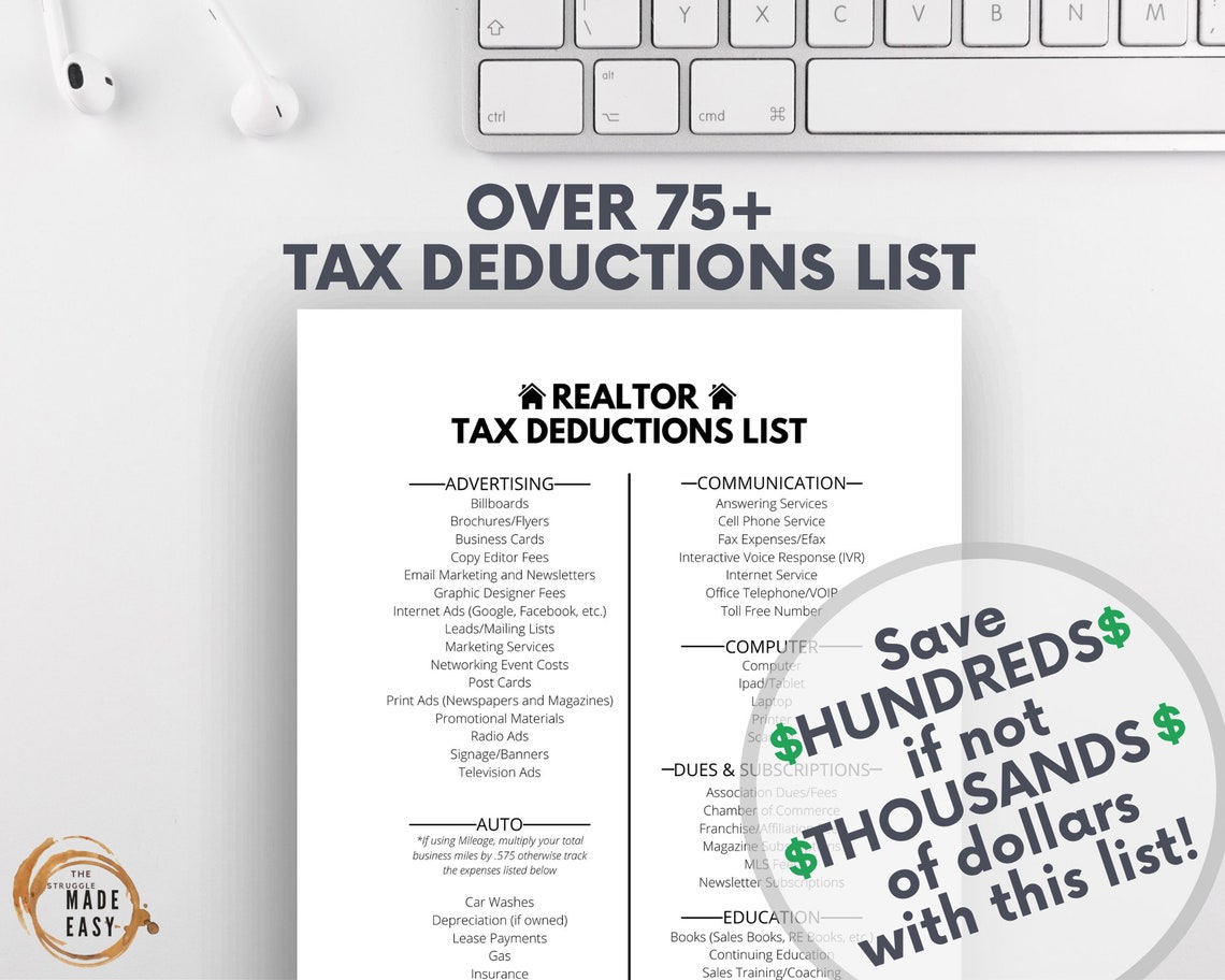 Realtor Tax Deductions List Realtor Expenses Small Etsy