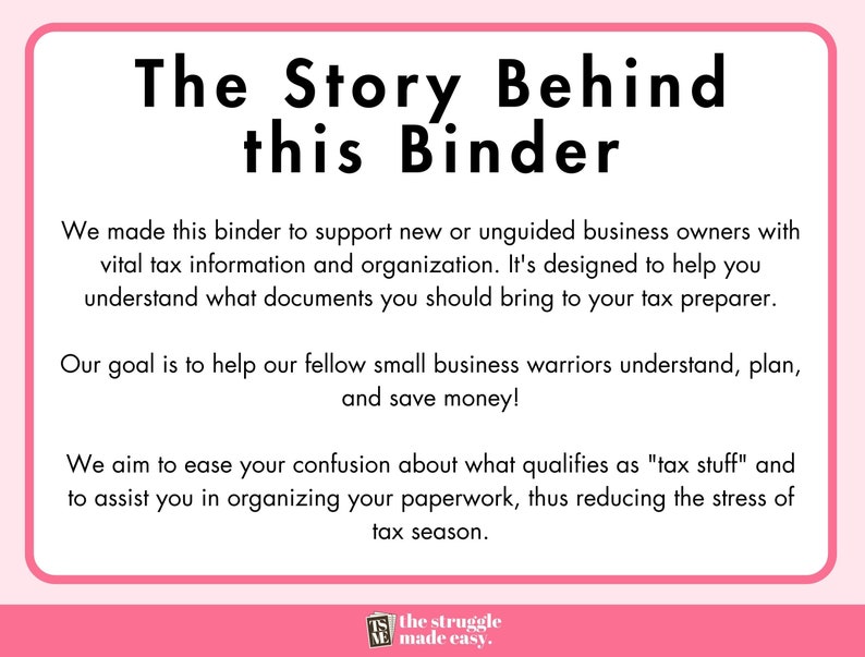 2024 Tax Return Binder in Pink for Individuals and Businesses Tax