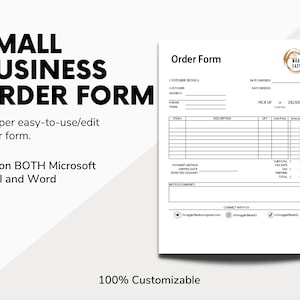 Order Form Template Instant Microsoft Excel & Word Download Small Business Form  Easy To Edit Template for Small Business Templates Editable