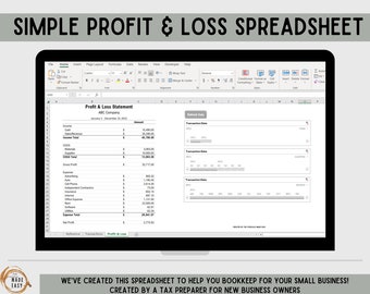 Profit and Loss Statement, Excel Template, Income Statement, Small Business Income and Expense Tracker, Business Tax, Small Business