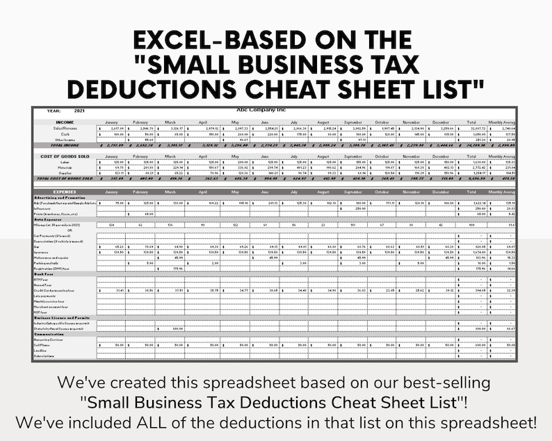 Business Tax Deductions Cheat Sheet Excel in Grey Deductible Tax Write