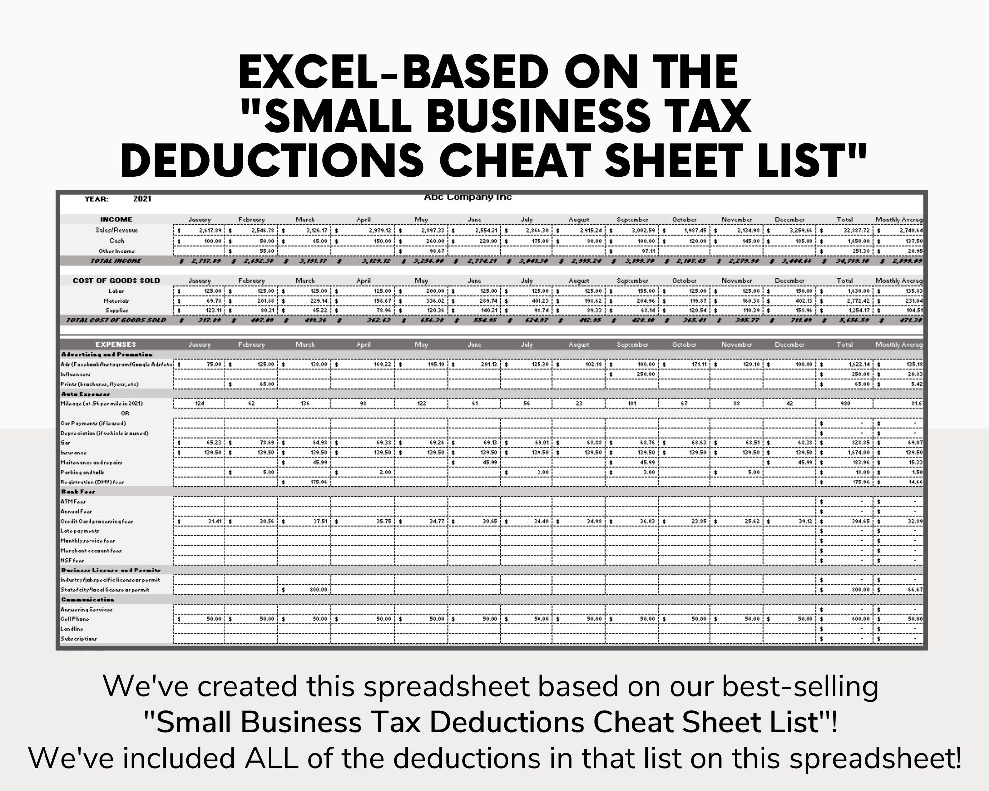 Business Tax Deductions Cheat Sheet Excel in Grey Deductible Tax Write
