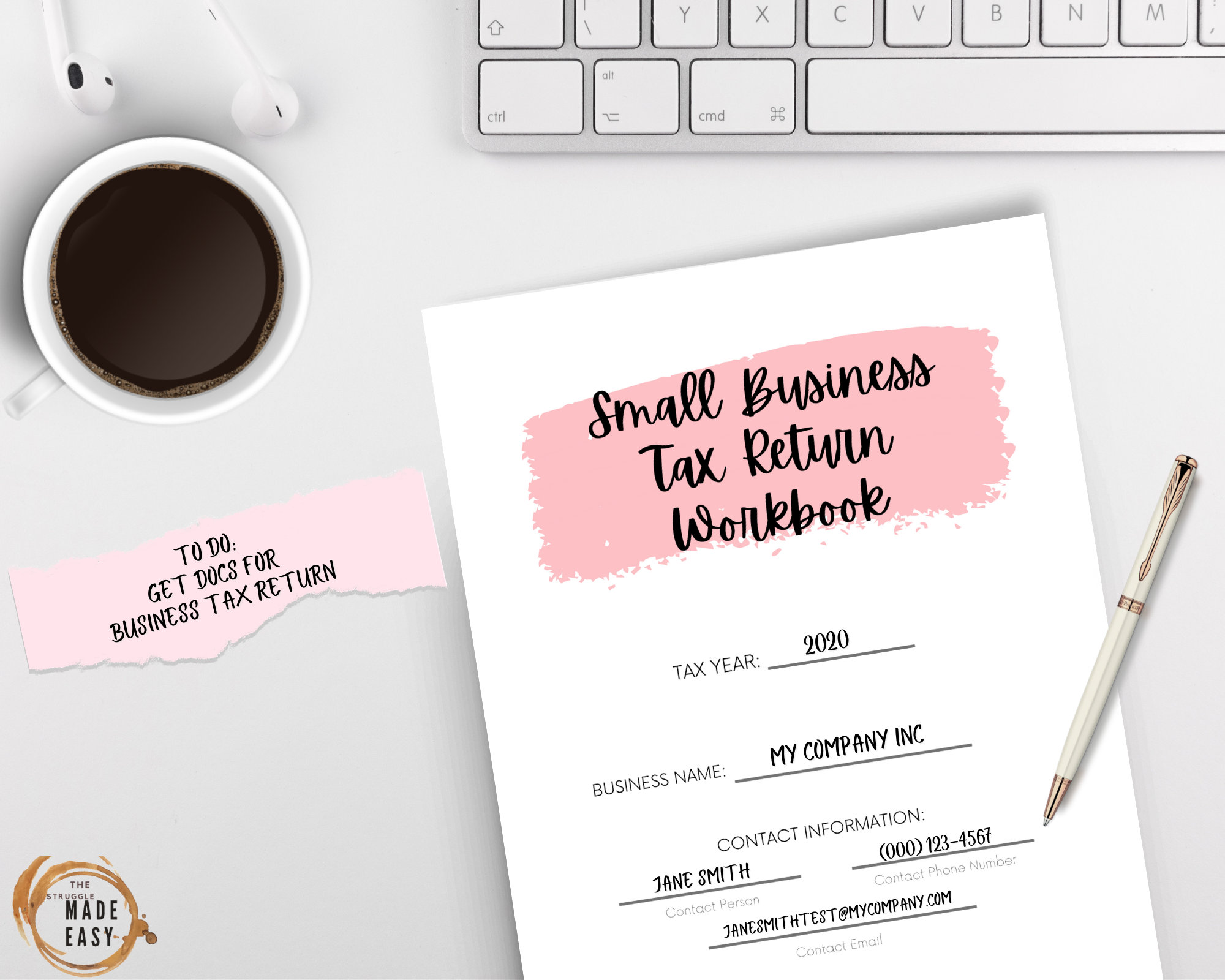 Small Business Tax Return Workbook in Pink Minimalistic Etsy UK
