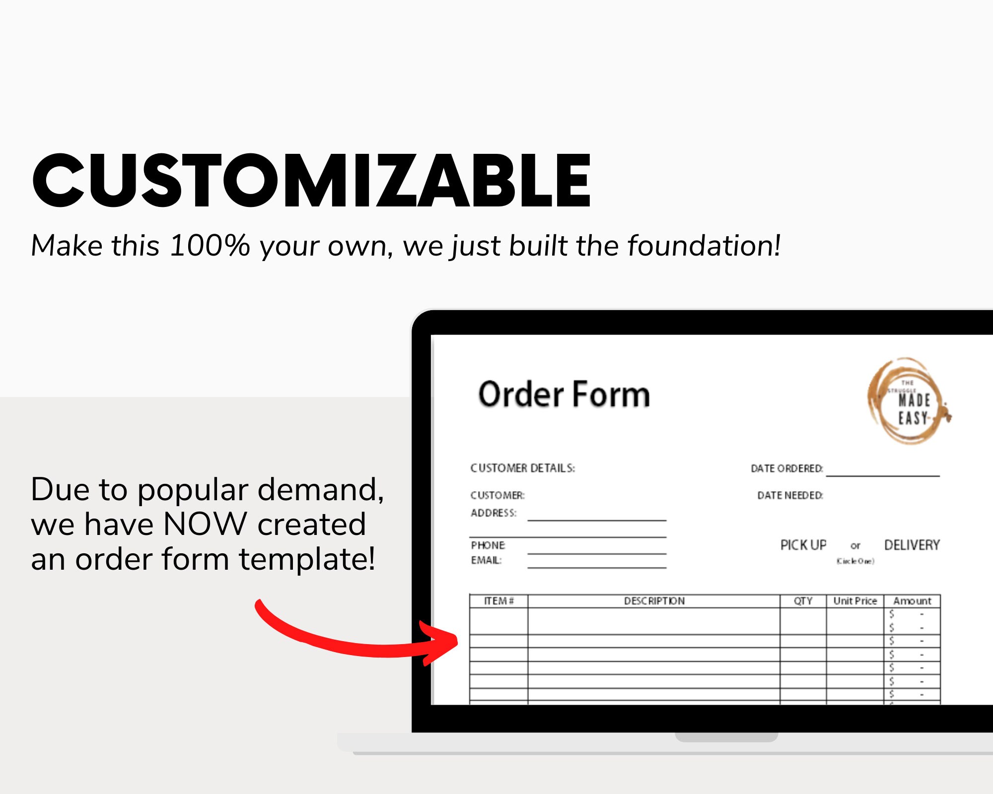 Order Form Template Instant Microsoft Excel & Word Download Small