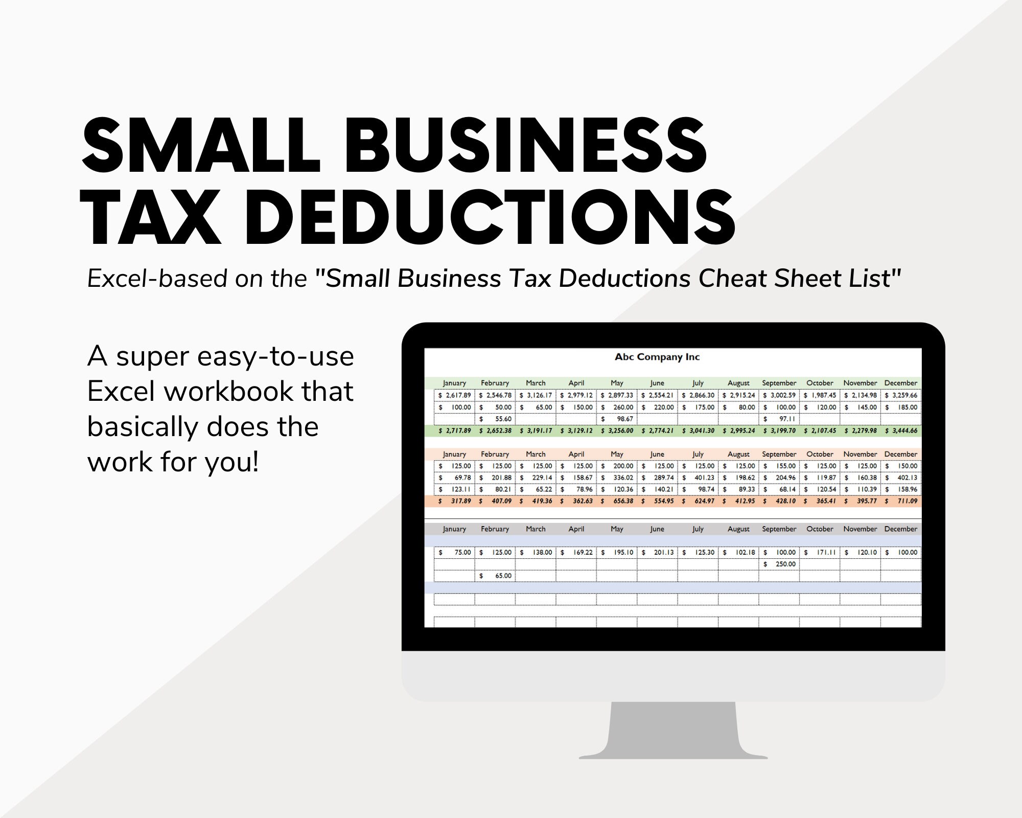 Business Tax Deductions Cheat Sheet + Excel | Deductible | Tax Write ...