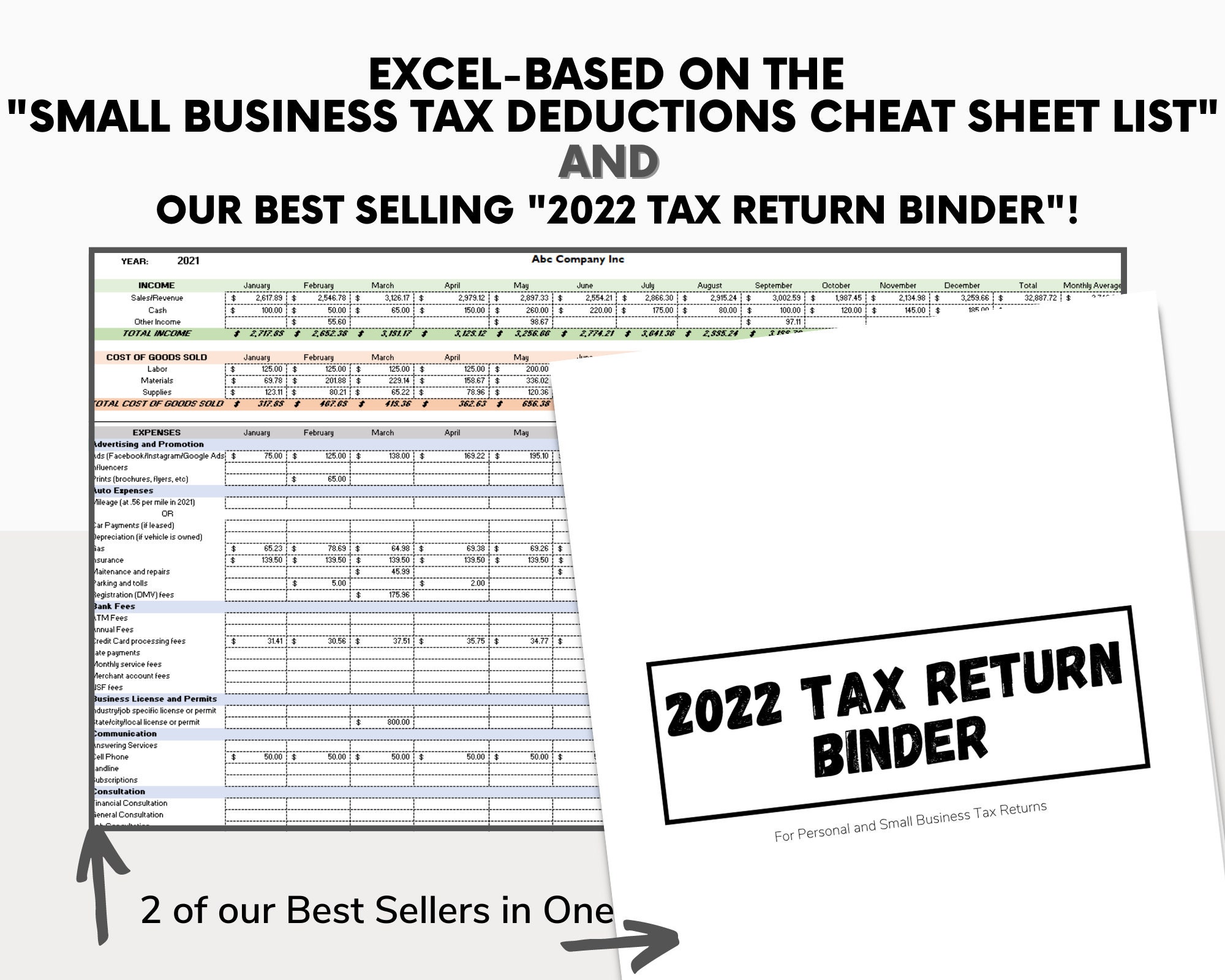 2022 Tax Return Binder Excel Individual AND Business Tax Tax Write Offs