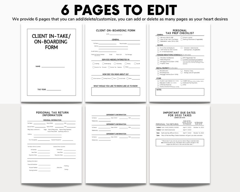 Client In-take Onboarding Form: Editable Tax Organizer (canva Template ...