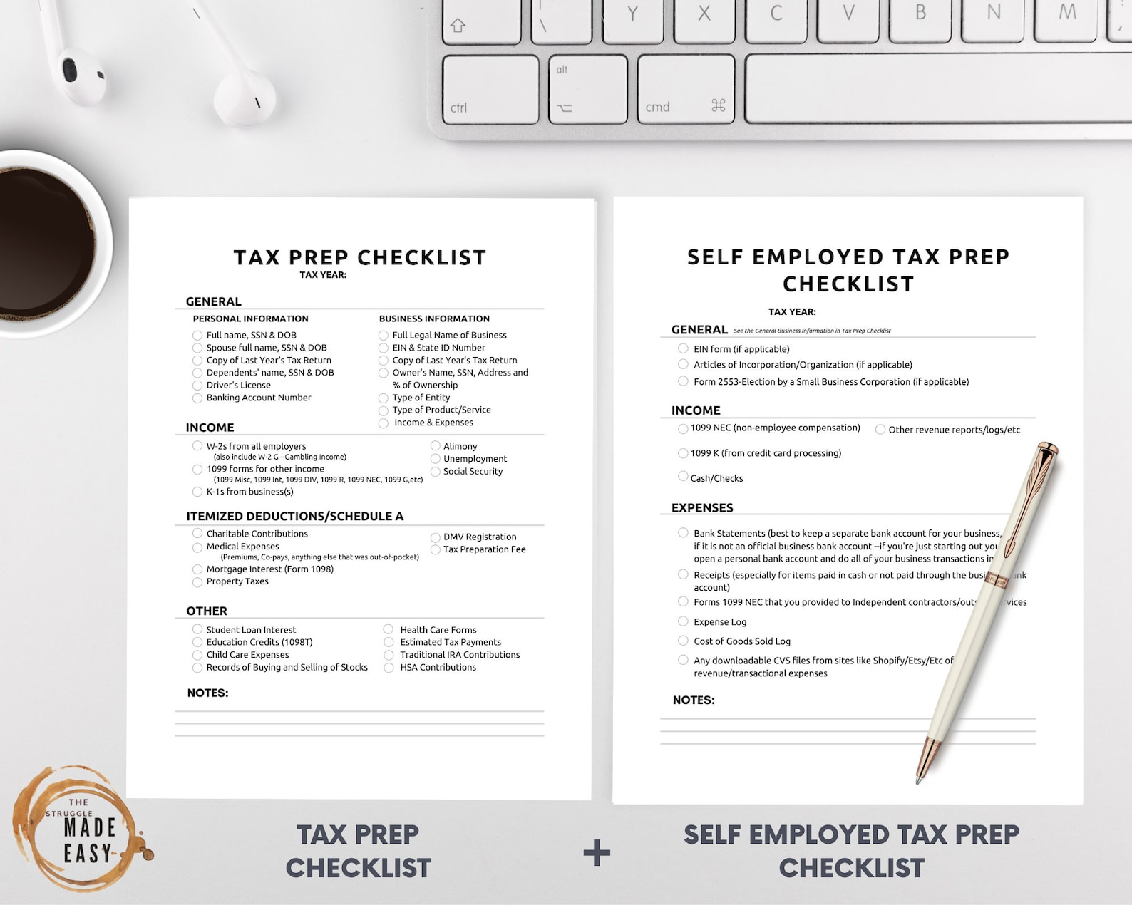 Simple SelfEmployed Tax Prep Checklist Expense Tracking Etsy