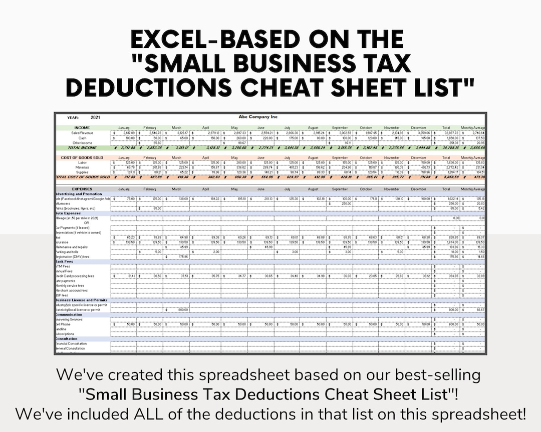 Business Tax Deductions Cheat Sheet Excel Deductible Tax Write Offs Business Tax Deductions Cheat Sheet Excel Deductible Tax Write Offs