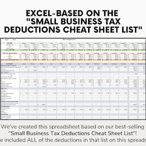 Business Tax Deductions Cheat Sheet + Excel | Deductible |  Tax Write Offs List | Side Hustle Tax Deductions | Tax Tips | Small Business