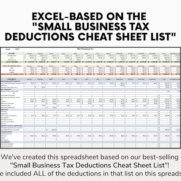 Business Tax Deductions Cheat Sheet + Excel | Deductible |  Tax Write Offs List | Side Hustle Tax Deductions | Tax Tips | Small Business