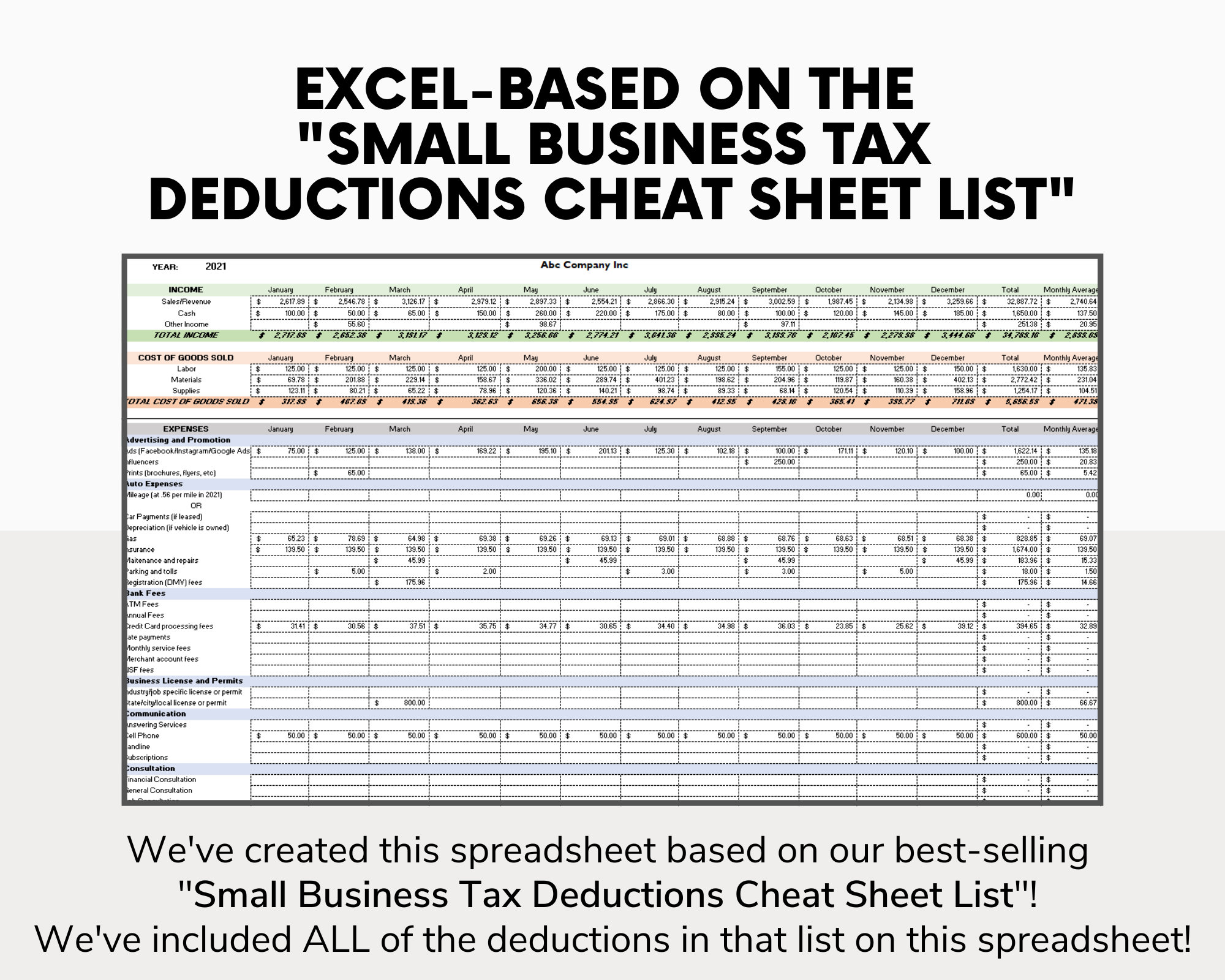 Business Tax Deductions Cheat Sheet Excel Deductible Tax Etsy UK