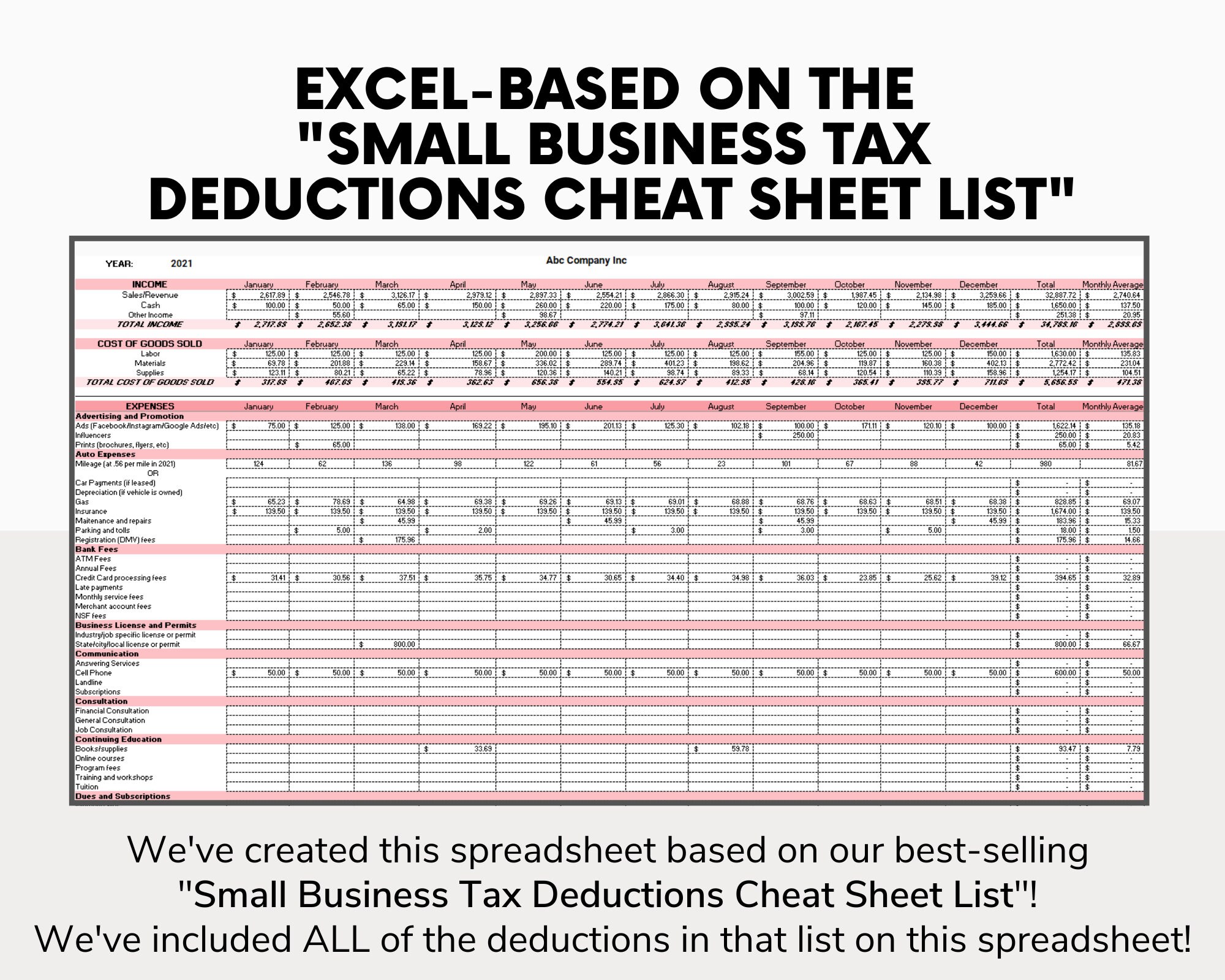 Business Tax Deductions Cheat Sheet Excel In PINK Tax Etsy Australia