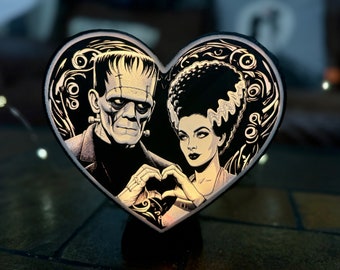 Frankenstein / Bride Nightmare Lithopane Lightbox / Lamp! Valentine Heart-Shaped!