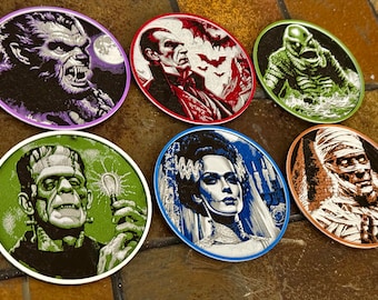 3D Universal Monsters Magnets / Coasters! Frankenstein, Bride, Dracula, Wolfman, Mummy, Creature