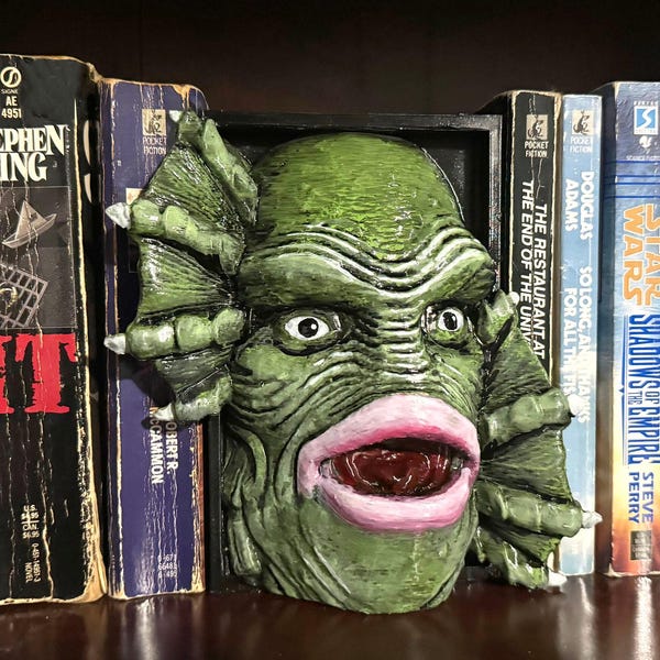 Classic Monsters Book Nook, Hide your stash! Hand Sculpted, Painted! Creature Black Lagoon, Frankenstein, Bride, Wolfman, Dracula, Nosferatu