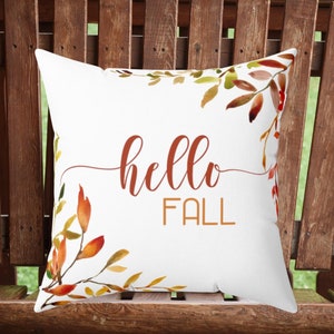 Hello Fall Pillow Cover, Fall Pillowcase, Autumn Home Decor, Fall Home Decor, Vintage Fall, Fall orange, brown, green color leaves, Welcome