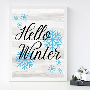 Hello Winter Printable Wall Art Snowflake Printable Hello - Etsy