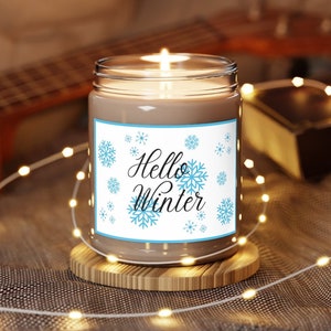 Hello Winter Scented Candles 9oz, Snowflake winter decoration, Winter candle decor