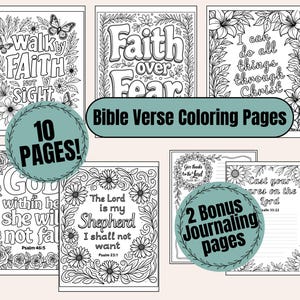 10 Bible Verses Coloring Pages PDF, Christian Adult Coloring Sheets, Inspirational Printable Bundle, Religious Relaxation Coloring Book