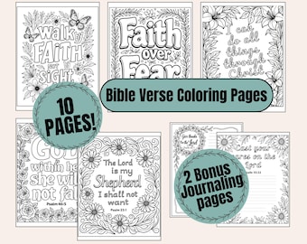 10 versets de la Bible à colorier PDF, feuilles à colorier pour adultes chrétiens, lot imprimable inspirant, livre de coloriage relaxation religieuse