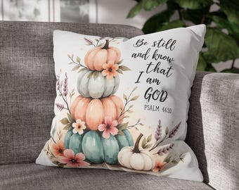 Sei still und weiß, ich bin Gott Herbst Kissenbezug, Psalm 46: 10 Dekokissen, Christian Herbst Dekor, Glaube Kissen, Teal Blau Kürbis Kissen