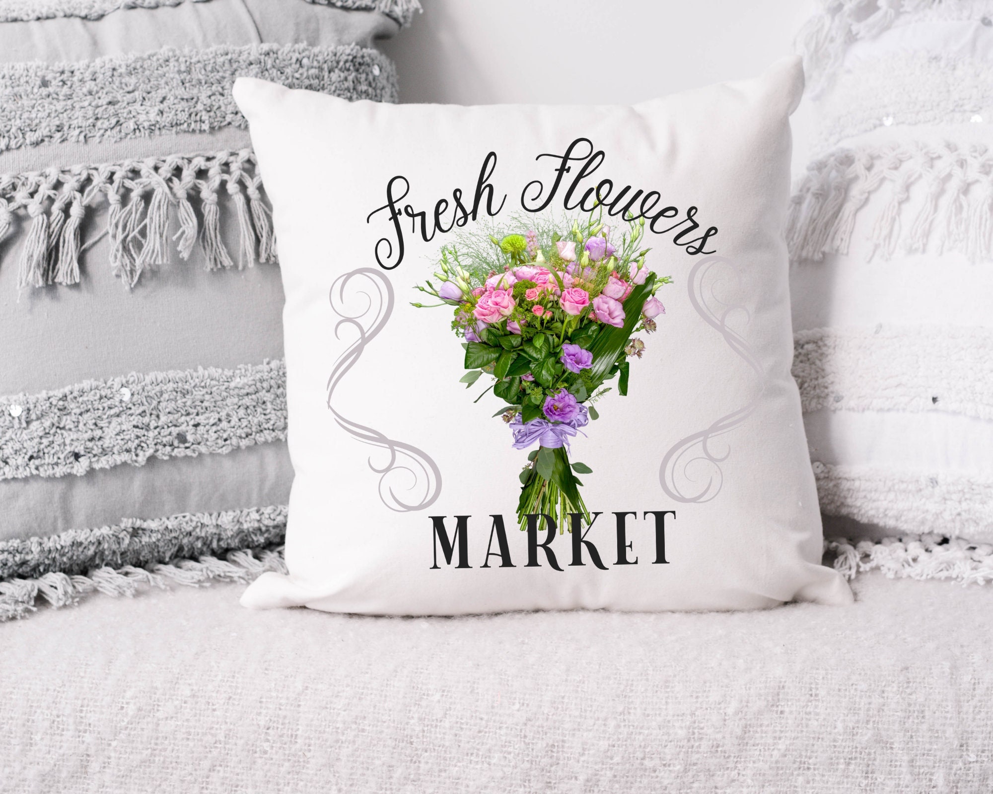 Fresh Flowers Market Pillow Cover, Flower Spring Pillow Cover, Spring