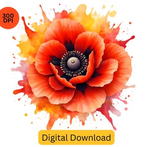 Poppy Flower Clipart, Watercolor Poppy PNG, Red Floral Clip Art Set, Hand-Painted Flower PNG, Botanical Digital Download for Crafts