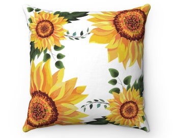 Sonnenblumen Aquarell Kissenbezug, Blumen Kissenbezug, Grün und Gelb Kissenbezug, Hello Summer Kissenbezug