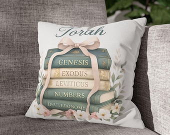 Torah Pillow Cover, Hebrew Roots Throw Pillow, Messianic Faith Cushion, Old Testament Decor, First Five Books Scripture Pillow