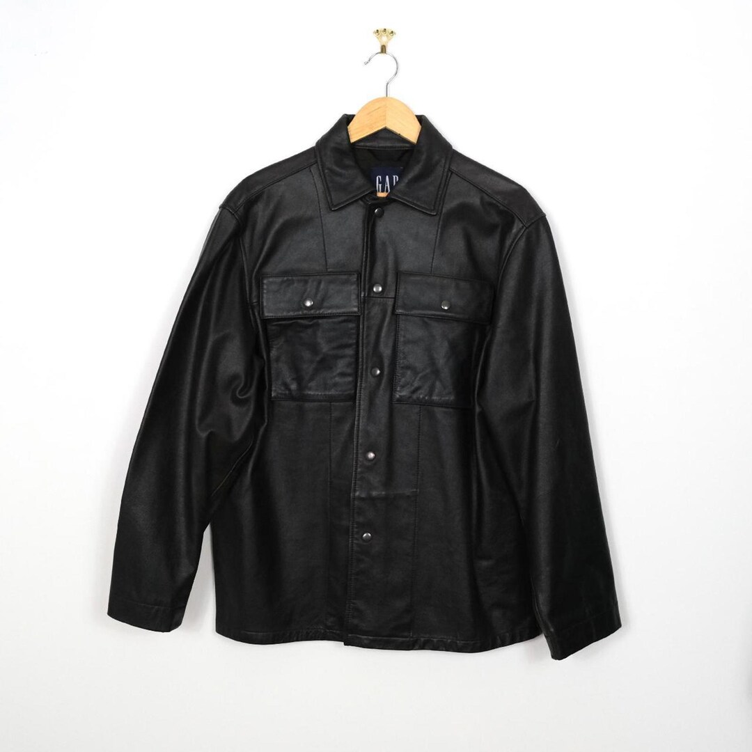 Vintage Gap Coat Cow Leather Jacket Dark Brown Mens Biker