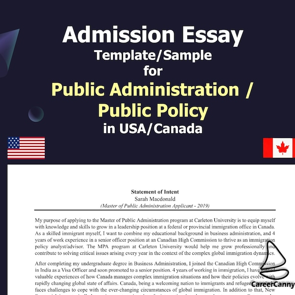 Admission Essay | Personal Statement | Statement of Purpose / Intent for Public Administration / Public Policy school in USA/ Canada