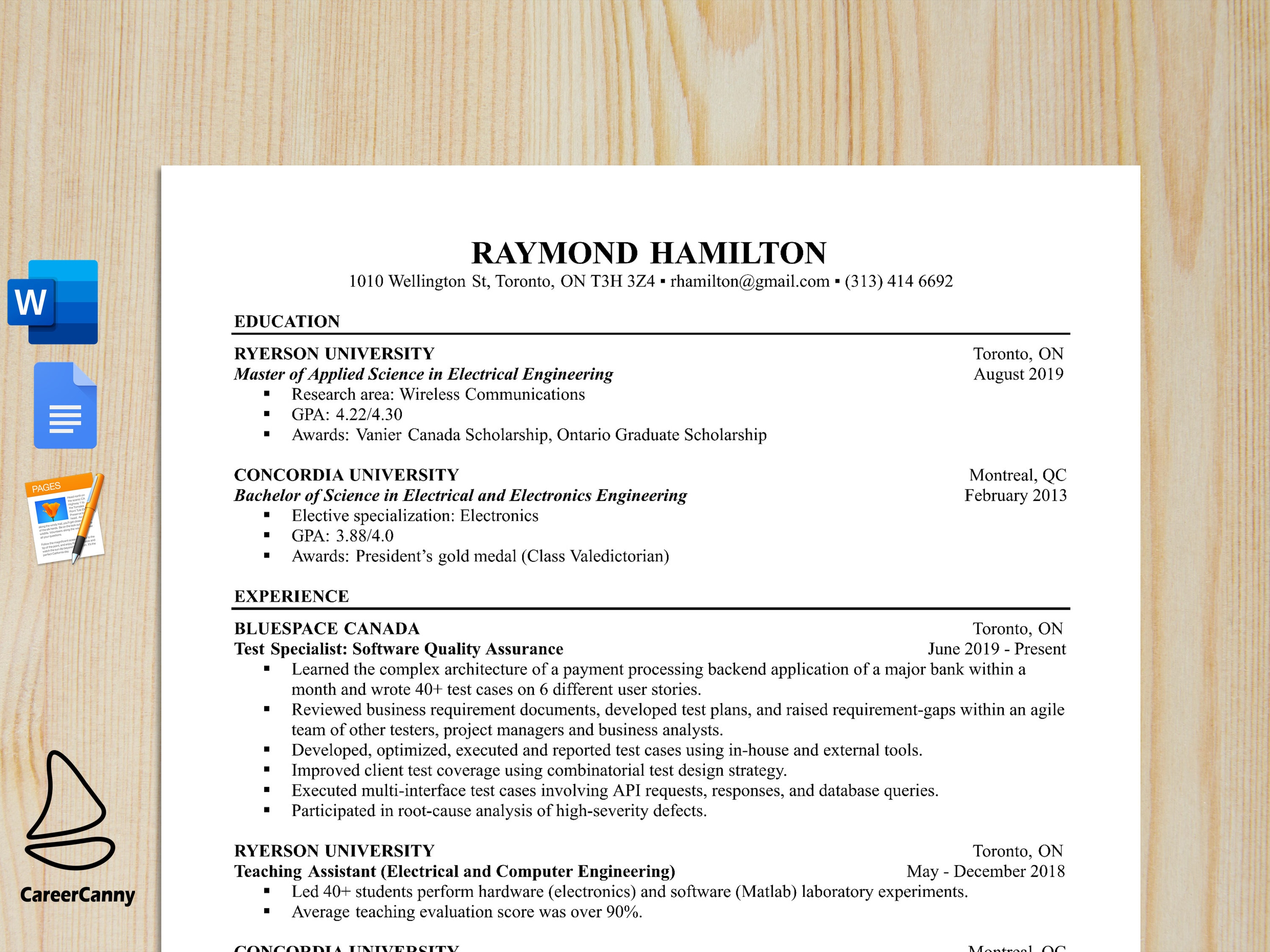 canada standard resume format download