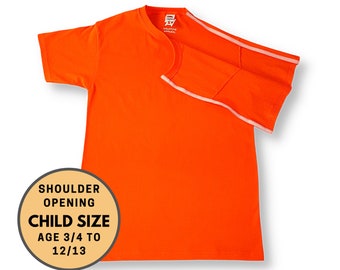 T-shirt pour enfant avec ouverture d'épaule pour fracture du bras, fracture du col, fracture de l'épaule, t-shirt pour récupération chirurgicale | Vêtements adaptés unisexes