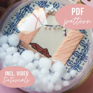 PDF PATTERN (ENG). snow globe embroidery. Dog embroidery design. Digital download with video tutorials.