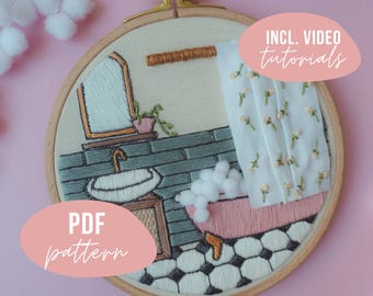 STICKVORLAGE. Badezimmer Interior Design . PDF Tutorial mit Videoanleitung zum digitalen Download