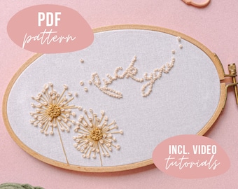 STICKVORLAGE. Pusteblume. Dandelion. Stickmuster mit Anleitung und Video Tutorials zum digitalen Download