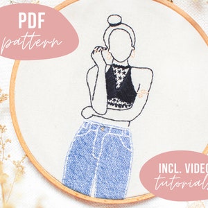 PDF pattern. Bluejeans body embroidery design. Digital download with video tutorials.